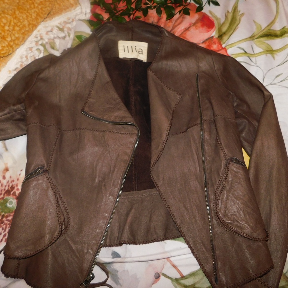 Napa leather moto jacket by Illia brown size 0